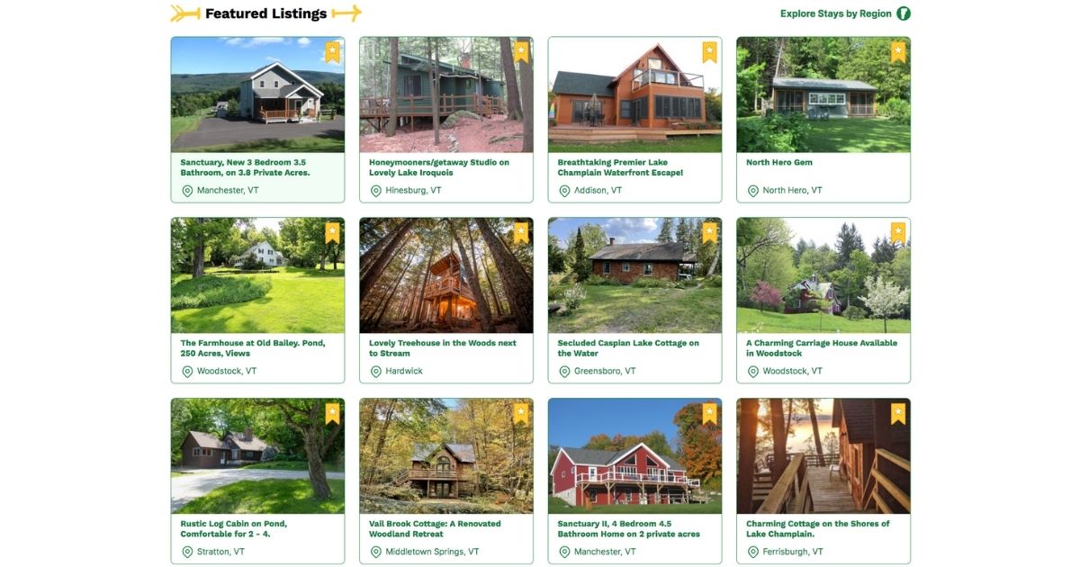 Featured Vermont vacation rentals, cabins and cottages galore!